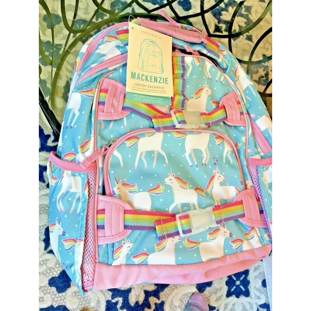 Pottery barn School BACKPACK LARGE Rainbow Unicorn Parade Heart Travel pink girl